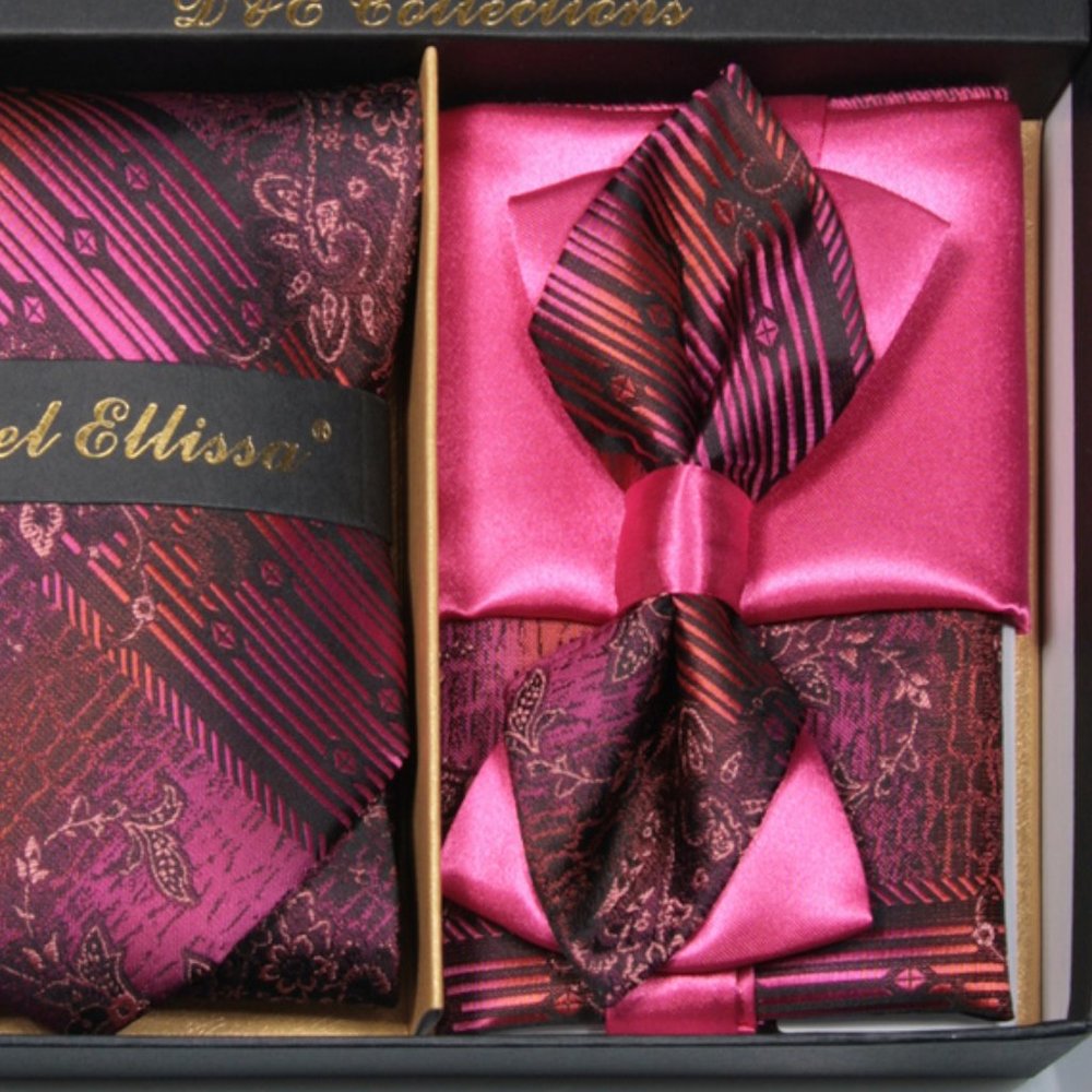 Daniel Ellissa Pink Fuchsia Bow & Neck Tie 6 Set - Picture 4 of 6